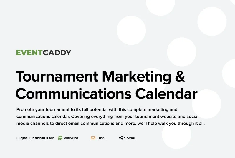 Golf tournament marketing and communications calendar guide cover.