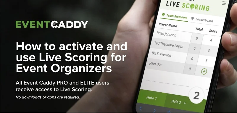 Event Caddy Live Scoring guide cover showing a phone with the live scoring interface.